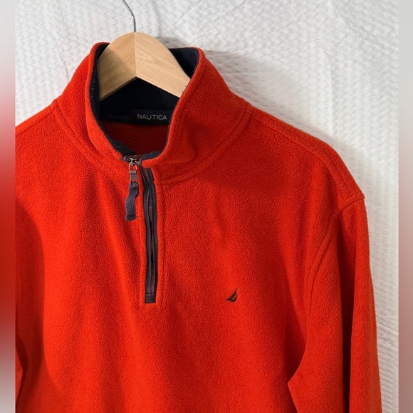 Nautica Orange &blue Quarter Zip fleece Mock Neck Pullover Men's Medium - Picture 5 of 13